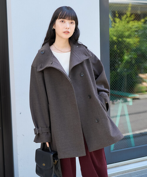 FREAK'S STORE(フリークスストア)の「ウーリー ハイネック テントラインミドルコート(ステンカラーコート・レディース・ブラック/ブラウン/キャメル/ネイビー・フリ-)」の6枚目の写真