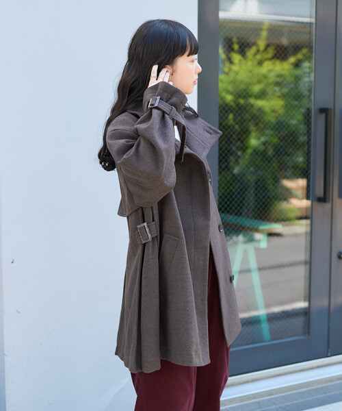 FREAK'S STORE(フリークスストア)の「ウーリー ハイネック テントラインミドルコート(ステンカラーコート・レディース・ブラック/ブラウン/キャメル/ネイビー・フリ-)」の7枚目の写真