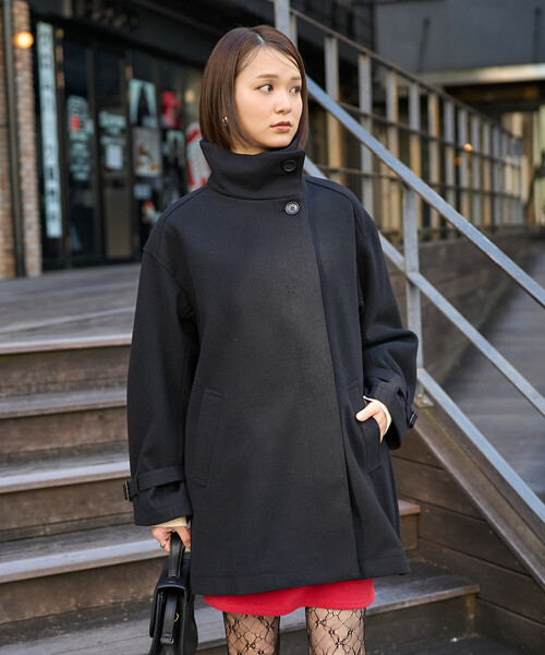 FREAK'S STORE(フリークスストア)の「ウーリー ハイネック テントラインミドルコート(ステンカラーコート・レディース・ブラック/ブラウン/キャメル/ネイビー・フリ-)」の15枚目の写真