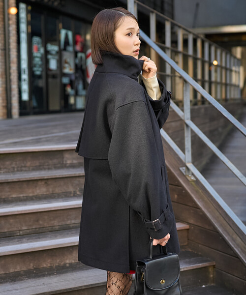 FREAK'S STORE(フリークスストア)の「ウーリー ハイネック テントラインミドルコート(ステンカラーコート・レディース・ブラック/ブラウン/キャメル/ネイビー・フリ-)」の16枚目の写真