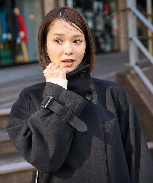 FREAK'S STORE(フリークスストア)の「ウーリー ハイネック テントラインミドルコート(ステンカラーコート・レディース・ブラック/ブラウン/キャメル/ネイビー・フリ-)」の21枚目の写真