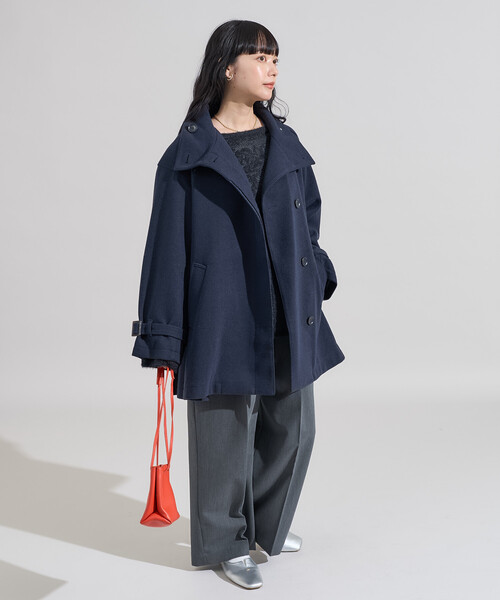 セール】ウーリー ハイネック テントラインミドルコート（ステンカラー