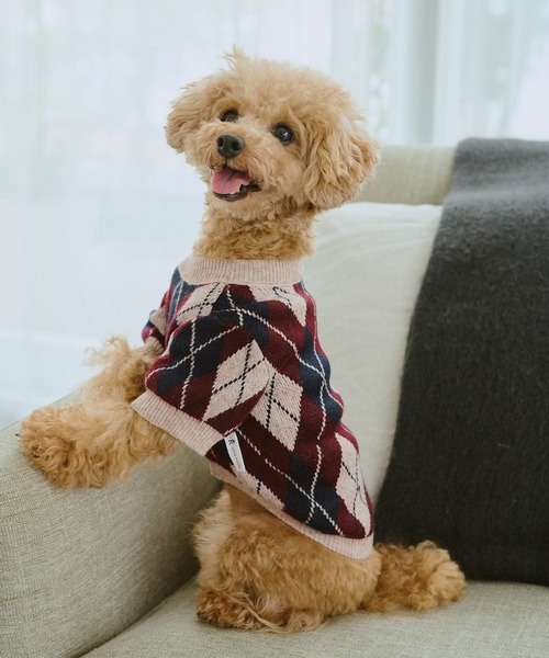 ROPE' PICNIC(ロペピクニック)の「【DOG】アーガイルニットプルオーバー(ペットウェア・レディース・ブラック/ベージュ・M size/L/M/S)」の2枚目の写真