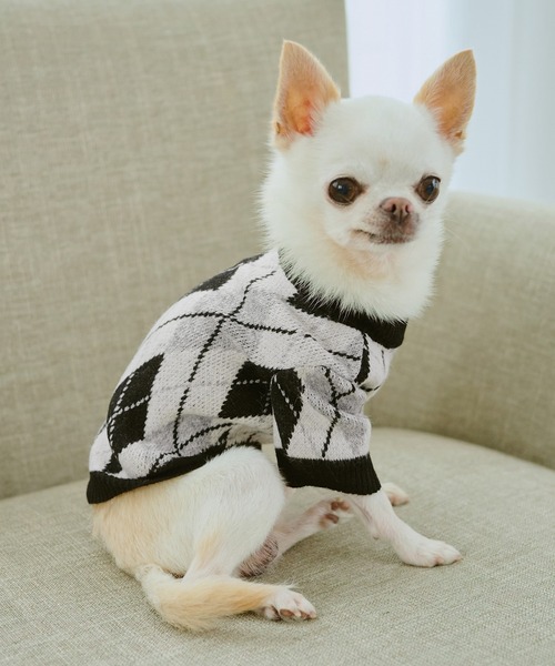 ROPE' PICNIC(ロペピクニック)の「【DOG】アーガイルニットプルオーバー(ペットウェア・レディース・ブラック/ベージュ・M size/L/M/S)」の1枚目の写真