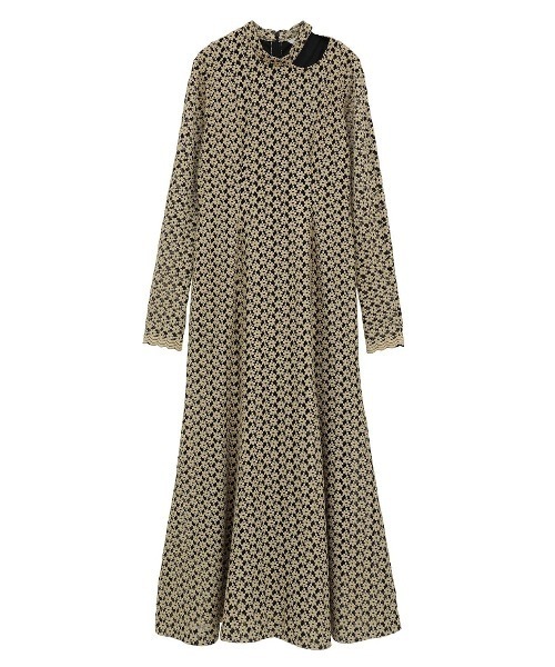 CLANE 3D FLOWER LACE SLASH NECK ONEPIECE 19112-5092