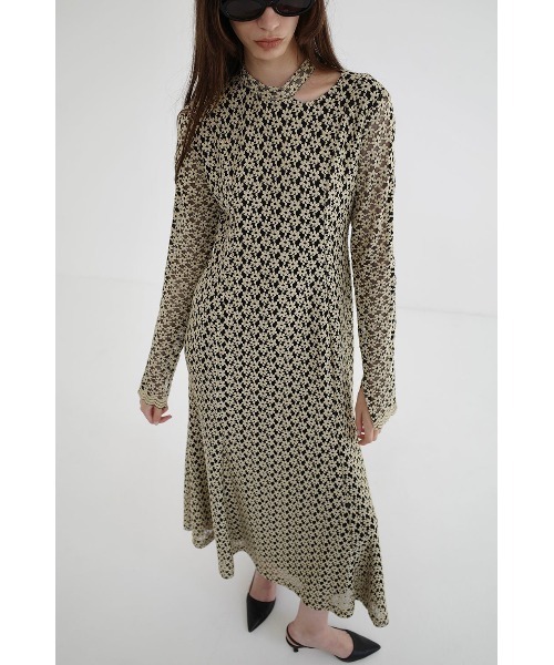 CLANE 3D FLOWER LACE SLASH NECK ONEPIECE 19112-5092