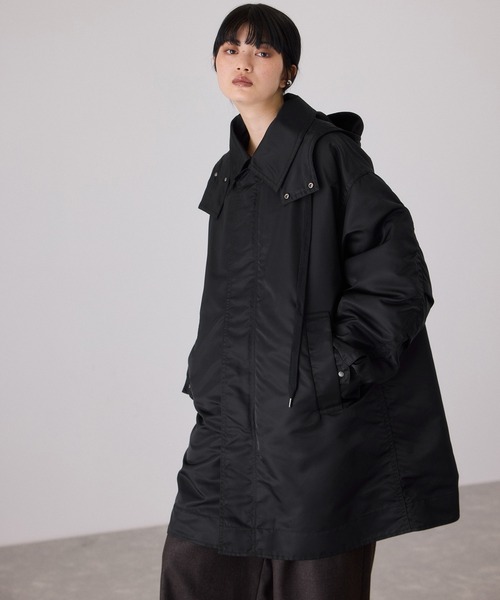 アダムエロぺ　ボンバーツイルフーディコート　新品　ブラック ボンバーツイルフーディコート/撥水（ナイロンジャケット）｜ADAM ET