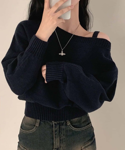 MAISON DE THERESE(メゾン ド テレーズ)の「ワンショルダーニットプルオーバー(ニット/セーター・レディース・アイボリー/グレー/ネイビー・FREE)」の3枚目の写真