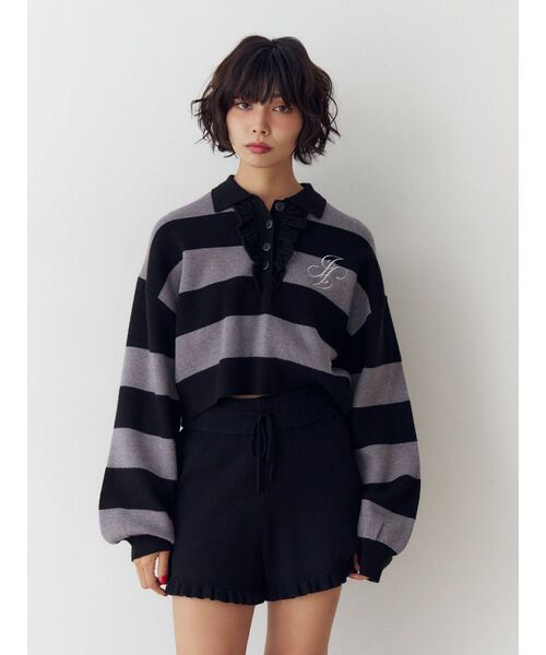 jouetie（ジュエティ）の「フリルラガーニットトップス（ニット/セーター・レディース・その他2/ブラウン/ブラック・MEDIUM）」の6枚目の写真