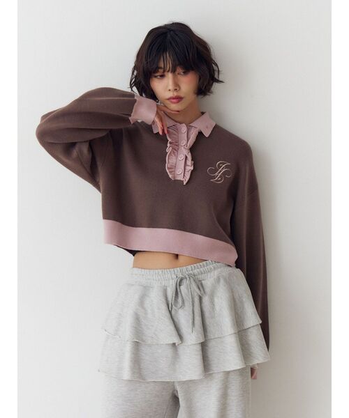 jouetie（ジュエティ）の「フリルラガーニットトップス（ニット/セーター・レディース・その他2/ブラウン/ブラック・MEDIUM）」の12枚目の写真
