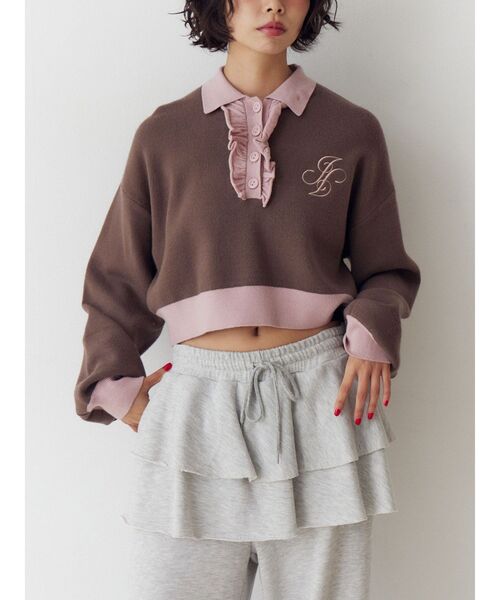 jouetie（ジュエティ）の「フリルラガーニットトップス（ニット/セーター・レディース・その他2/ブラウン/ブラック・MEDIUM）」の2枚目の写真