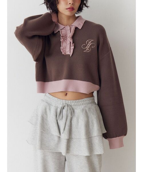 jouetie（ジュエティ）の「フリルラガーニットトップス（ニット/セーター・レディース・その他2/ブラウン/ブラック・MEDIUM）」の5枚目の写真