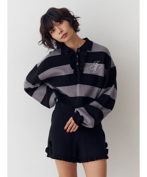 jouetie（ジュエティ）の「フリルラガーニットトップス（ニット/セーター・レディース・その他2/ブラウン/ブラック・MEDIUM）」の4枚目の写真