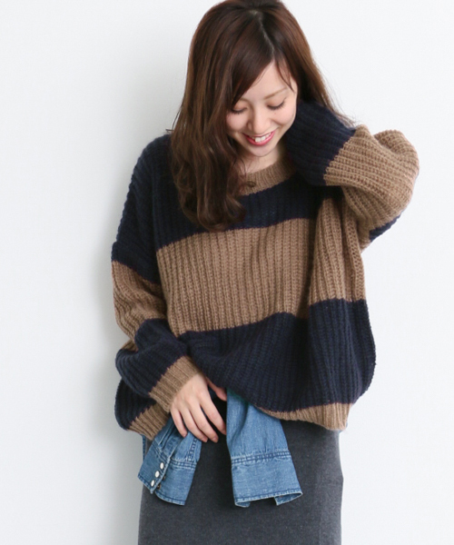 URBAN RESEARCH Sonny Label（アーバンリサーチサニーレーベル）の「Sonny Label モヘヤボーダーニット（ニット/セーター・レディース・オフホワイト/ベージュ・FREE）」の2枚目の写真