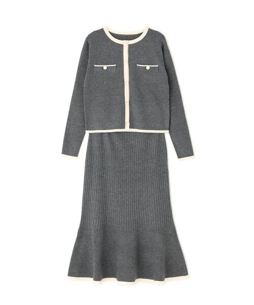 NATURAL BEAUTY BASIC（ナチュラルビューティーベーシック）の「◇バイカラーニットジャケット＆スカート（ワンピース・レディース・ホワイト系その他/グレー系その他/グリーン系その他3・MEDIUM/P/S）」の4枚目の写真