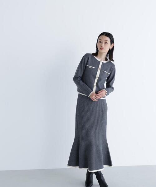 NATURAL BEAUTY BASIC（ナチュラルビューティーベーシック）の「◇バイカラーニットジャケット＆スカート（ワンピース・レディース・ホワイト系その他/グレー系その他/グリーン系その他3・MEDIUM/P/S）」の5枚目の写真