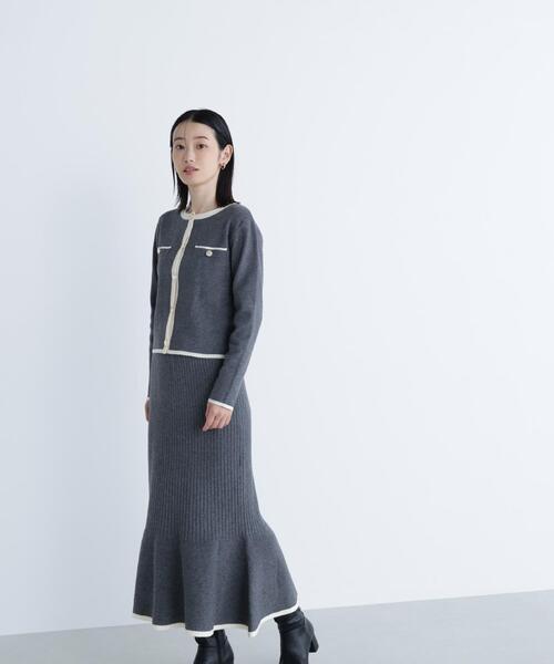 NATURAL BEAUTY BASIC（ナチュラルビューティーベーシック）の「◇バイカラーニットジャケット＆スカート（ワンピース・レディース・ホワイト系その他/グレー系その他/グリーン系その他3・MEDIUM/P/S）」の6枚目の写真