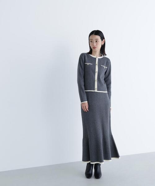 NATURAL BEAUTY BASIC（ナチュラルビューティーベーシック）の「◇バイカラーニットジャケット＆スカート（ワンピース・レディース・ホワイト系その他/グレー系その他/グリーン系その他3・MEDIUM/P/S）」の7枚目の写真