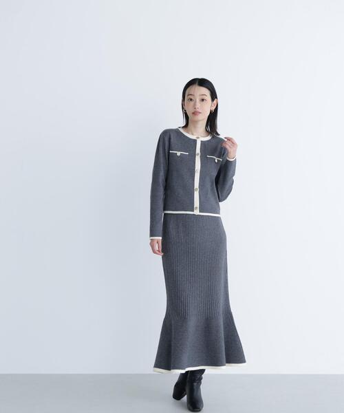 NATURAL BEAUTY BASIC（ナチュラルビューティーベーシック）の「◇バイカラーニットジャケット＆スカート（ワンピース・レディース・ホワイト系その他/グレー系その他/グリーン系その他3・MEDIUM/P/S）」の8枚目の写真
