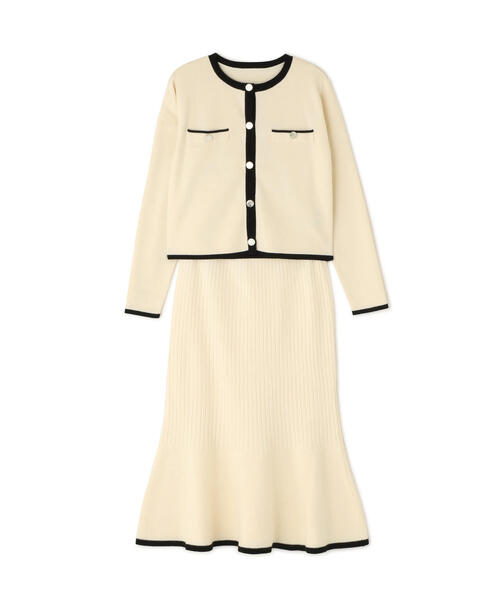 セール】◇バイカラーニットジャケット＆スカート（ワンピース