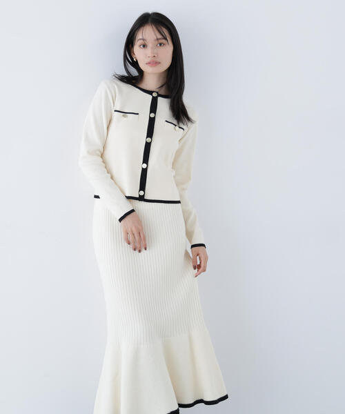 セール】◇バイカラーニットジャケット＆スカート（ワンピース
