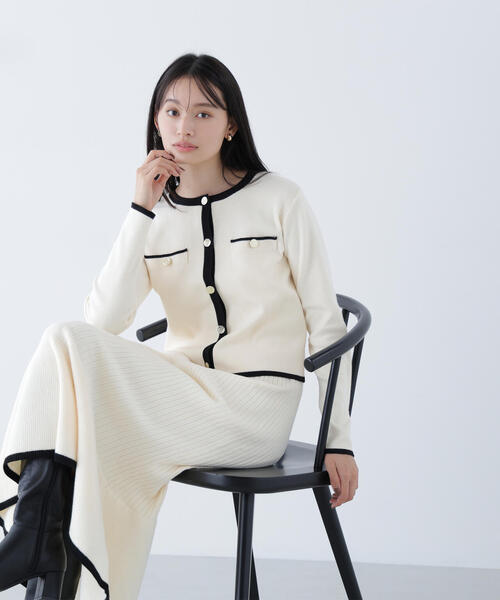 NATURAL BEAUTY BASIC（ナチュラルビューティーベーシック）の「◇バイカラーニットジャケット＆スカート（ワンピース・レディース・ホワイト系その他/グレー系その他/グリーン系その他3・MEDIUM/P/S）」の2枚目の写真