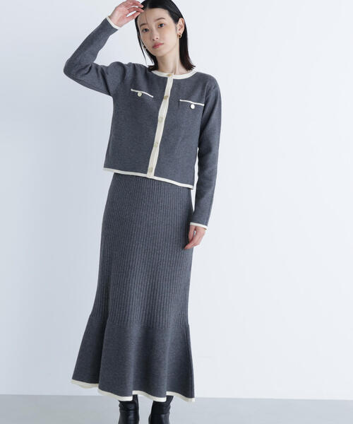 NATURAL BEAUTY BASIC（ナチュラルビューティーベーシック）の「◇バイカラーニットジャケット＆スカート（ワンピース・レディース・ホワイト系その他/グレー系その他/グリーン系その他3・MEDIUM/P/S）」の3枚目の写真