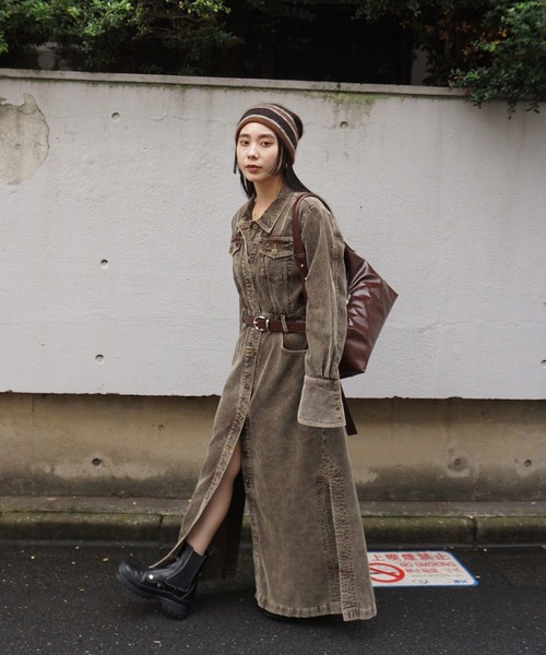 Ameri（アメリ）の「I LINE CORDUROY SHIRT DRESS（シャツワンピース
