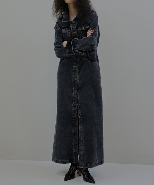 I LINE CORDUROY SHIRT DRESS ブラック　ameri I LINE CORDUROY SHIRT DRESS