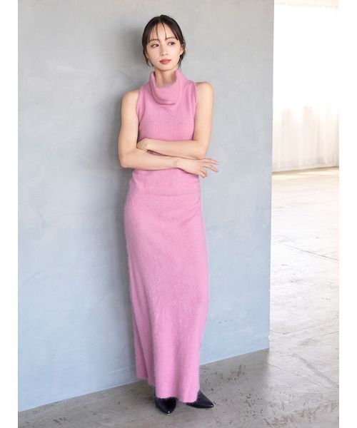 【極美品】snidel ピンク系ニットノースリーブロングワンピース　ジャケット HIGH QUALITY】メリノウールアメスリニットワンピース（ワンピース