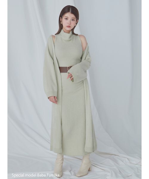 SNIDEL（スナイデル）の「【HIGH QUALITY】メリノウールアメスリニットワンピース（ワンピース・レディース・オフホワイト/チャコールグレー/ピンク/ミント・0/1）」の6枚目の写真