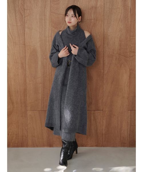 SNIDEL（スナイデル）の「【HIGH QUALITY】メリノウールアメスリニットワンピース（ワンピース・レディース・オフホワイト/チャコールグレー/ピンク/ミント・0/1）」の9枚目の写真