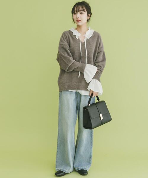 ITEMS URBANRESEARCH（アイテムズ アーバンリサーチ）の「ミニシャギーVネックニット（ニット/セーター・レディース・チャコールグレー/アイボリー/グリーン・FREE）」の6枚目の写真