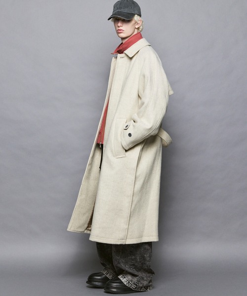 MAISON SPECIAL(メゾンスペシャル)の「《UNISEX》【Italian Dead Stock Fabric】Prime-Over Balmachan Coat/プライムオーバーステンカラーコート【MAISON SPECIAL/メゾンスペシャル】(ステンカラーコート・メンズ・ベージュ/オフホワイト/チャコールグレー/カーキ/ブラック/ダークブラック/グレー/ピンク/ダークネイビー/バーガンディー/ネイビー・2/1)」の12枚目の写真