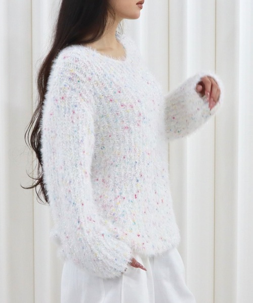 CECIL McBEE（セシルマクビー）の「MIXカラーVネックニットプルオーバー（ニット/セーター・レディース・ホワイト/イエロー・MEDIUM）」の12枚目の写真