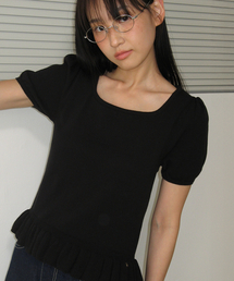 PUFF SLEEVE RUFFLE KNIT BLACK