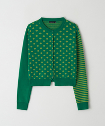 BACK STRIPE DOT KNIT CARDIGAN GREEN