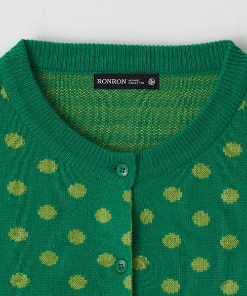 RONRON(ロンロン)の「BACK STRIPE DOT KNIT CARDIGAN GREEN(カーディガン/ボレロ・レディース・その他・FREE)」の2枚目の写真