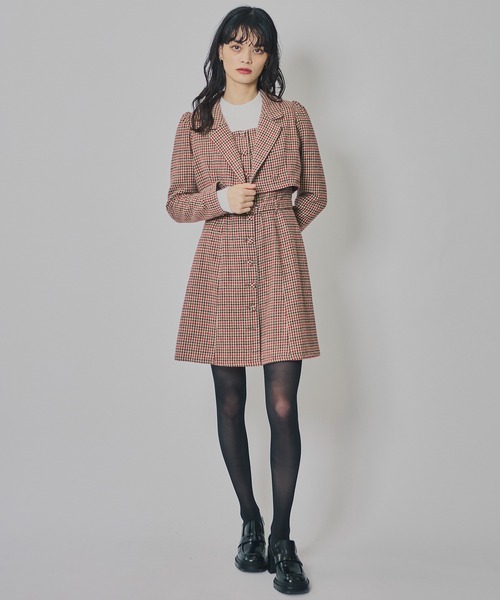 REDYAZEL(レディアゼル)の「ハウンドトゥースショートジャケット×ミニワンピース(セットアップ・レディース・ベージュ/ブラウン/カーキ・SMALL/MEDIUM)」の15枚目の写真