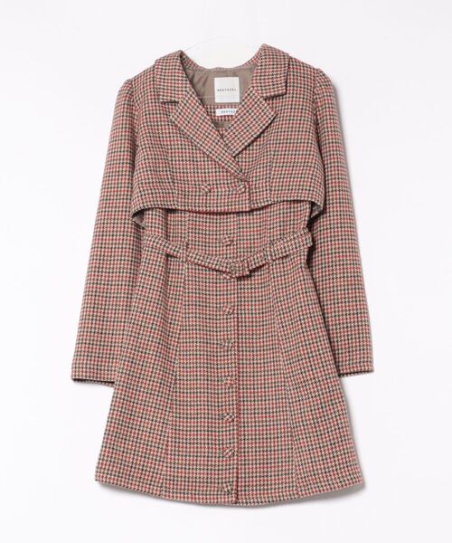 REDYAZEL（レディアゼル）の「ハウンドトゥースショートジャケット×ミニワンピース（セットアップ・レディース・ベージュ/ブラウン/カーキ・SMALL/MEDIUM）」の4枚目の写真