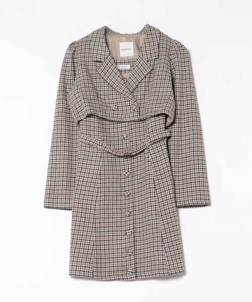 REDYAZEL（レディアゼル）の「ハウンドトゥースショートジャケット×ミニワンピース（セットアップ・レディース・ベージュ/ブラウン/カーキ・SMALL/MEDIUM）」の6枚目の写真
