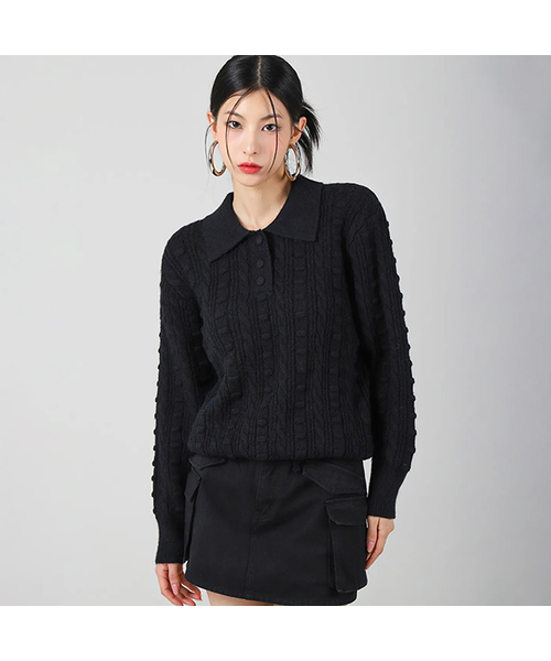 AVANDRESS(アバンドレス )の「Lumpy Collar Button Knit BLACK(ニット/セーター・レディース・ブラック・FREE)」の1枚目の写真
