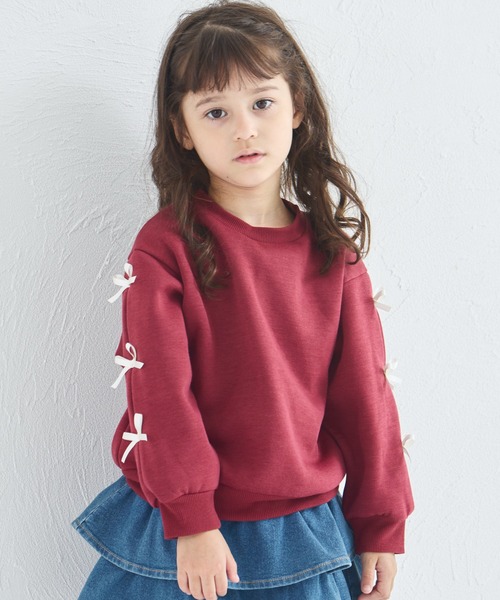 pairmanon（ペアマノン）の「【ぬくふわ】ガールズ 袖リボン 裏起毛 トレーナー（スウェット・キッズ・グレー/レッド系その他/イエロー・120/130/140/150/90/100/110）」の3枚目の写真