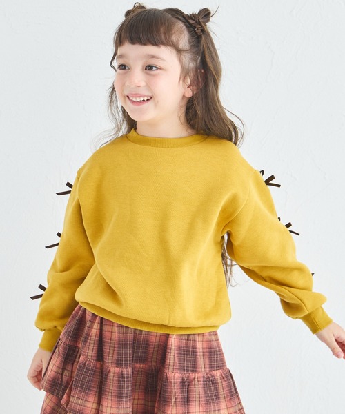 pairmanon（ペアマノン）の「【ぬくふわ】ガールズ 袖リボン 裏起毛 トレーナー（スウェット・キッズ・グレー/レッド系その他/イエロー・120/130/140/150/90/100/110）」の2枚目の写真