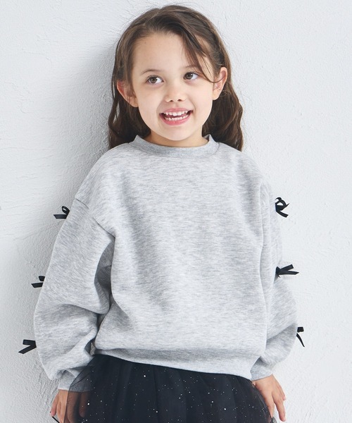 pairmanon（ペアマノン）の「【ぬくふわ】ガールズ 袖リボン 裏起毛 トレーナー（スウェット・キッズ・グレー/レッド系その他/イエロー・120/130/140/150/90/100/110）」の4枚目の写真