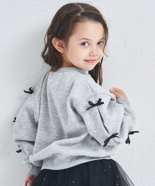 pairmanon（ペアマノン）の「【ぬくふわ】ガールズ 袖リボン 裏起毛 トレーナー（スウェット・キッズ・グレー/レッド系その他/イエロー・120/130/140/150/90/100/110）」の5枚目の写真