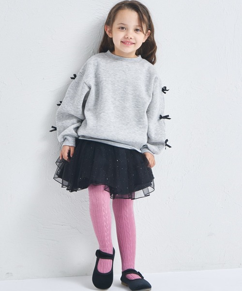 pairmanon（ペアマノン）の「【ぬくふわ】ガールズ 袖リボン 裏起毛 トレーナー（スウェット・キッズ・グレー/レッド系その他/イエロー・120/130/140/150/90/100/110）」の8枚目の写真