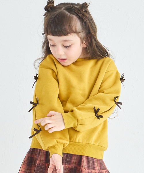 pairmanon（ペアマノン）の「【ぬくふわ】ガールズ 袖リボン 裏起毛 トレーナー（スウェット・キッズ・グレー/レッド系その他/イエロー・120/130/140/150/90/100/110）」の9枚目の写真