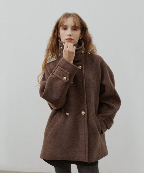 オーバーサイズカシミヤダブルハーフコート[ブラウン]（チェスター