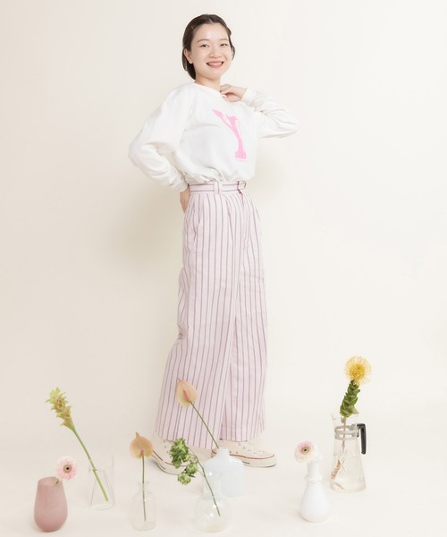 CHILD WOMAN(チャイルドウーマン)の「40/-オックスマルチストライプ センタープレスストレートパンツ(セットアップ対応)(その他パンツ・レディース・ピンク・36/38)」の5枚目の写真